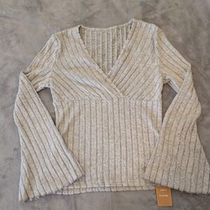 SHEIN Gray Ribbed Knit Blouse